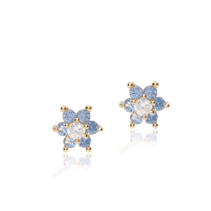 Pendientes "Flor Celeste" Oro 18k y circonitas