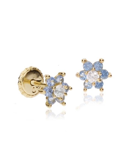 Pendientes "Flor Celeste" Oro 18k y circonitas