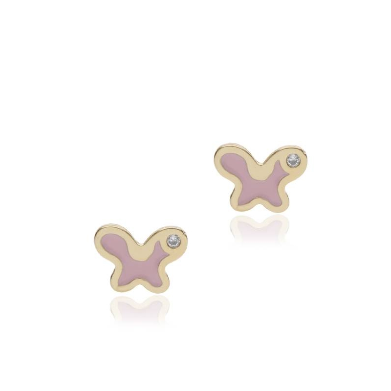 Pendientes "Pink Butterfly" oro 18k y esmalte