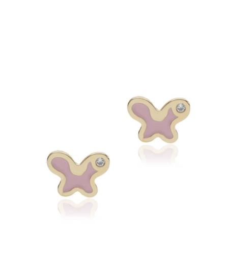 Pendientes "Pink Butterfly" oro 18k y esmalte