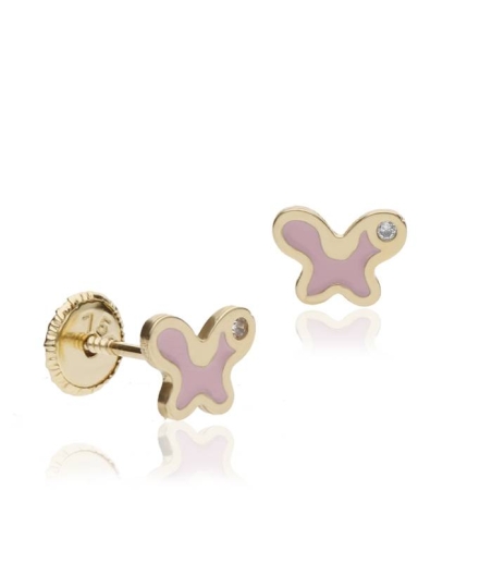 Pendientes "Pink Butterfly" oro 18k y esmalte
