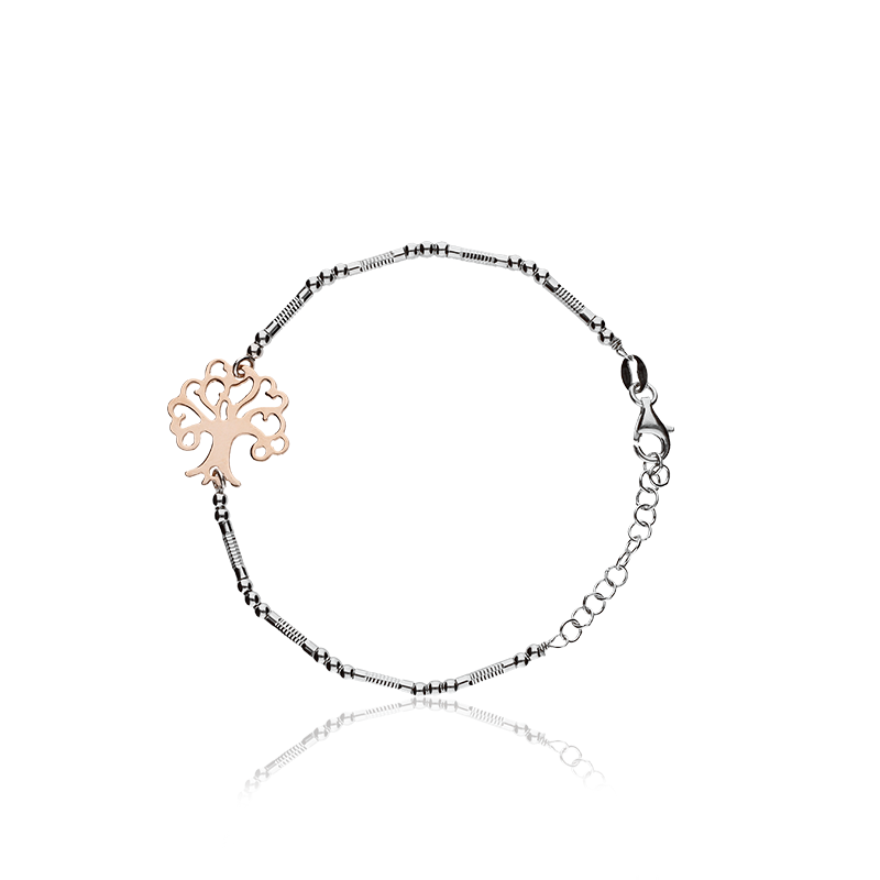 Pulsera "Árbol de la Vida" Plata de Ley y baño oro rosa.