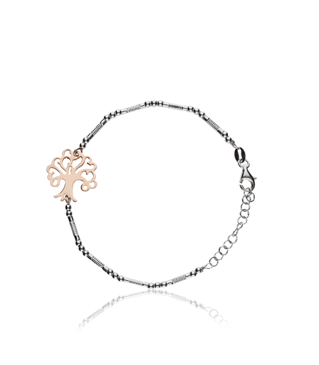 Pulsera "Árbol de la Vida" Plata de Ley y baño oro rosa.