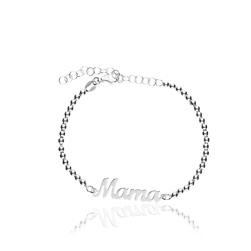 Pulsera Bolas "Mamá" 3 mm Plata de Ley