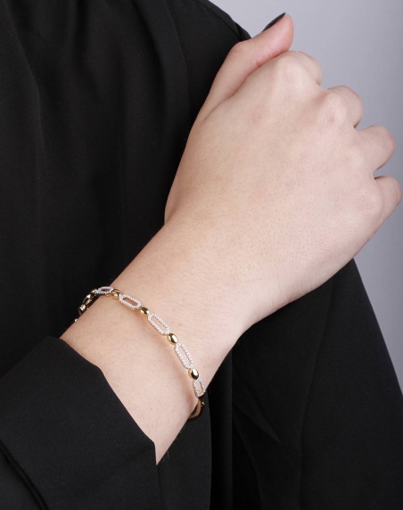 PULSERA RIGIDA ORO 18K Y CIRCONITAS