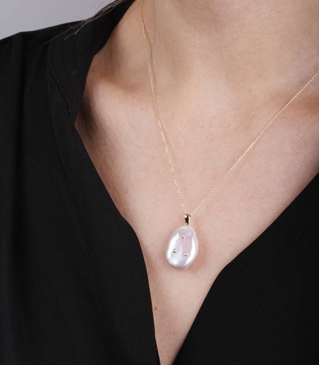 Gargantilla "Luisa Diamante" en Oro 18k perla cultivada y diamantes