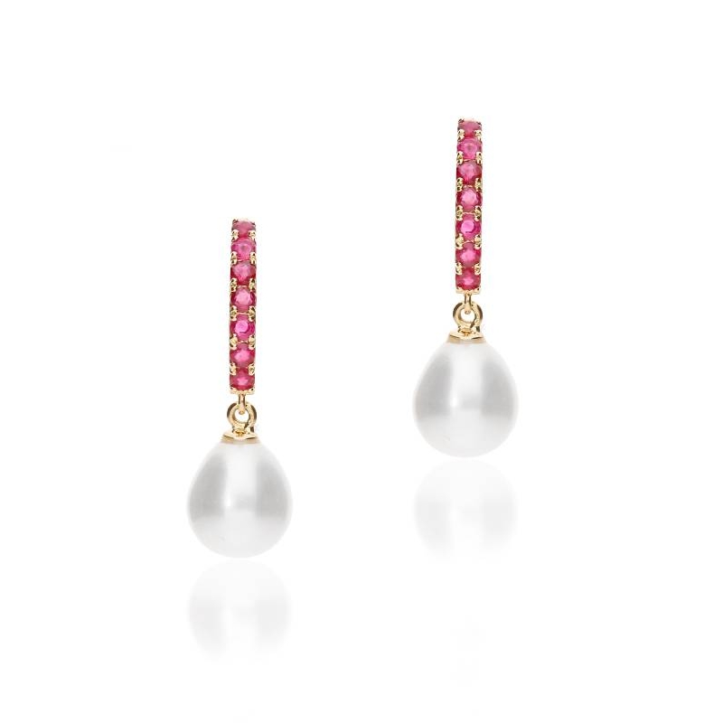 Pendientes "Rubi Pearl" Oro 18k. Perlas cultivadas y rubís