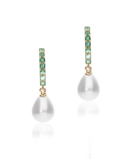 Pendientes "Emerald Pearl" Oro 18k. Perlas cultivadas y esmeraldas