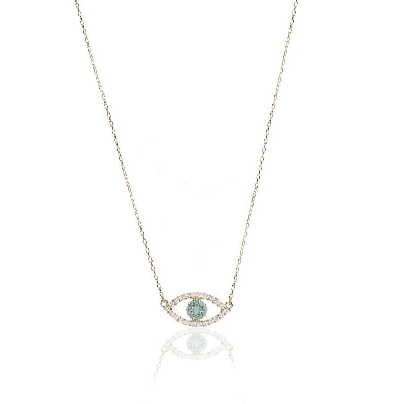 Gargantilla "Blue Eye" en Oro 18k circonitas y turquesas