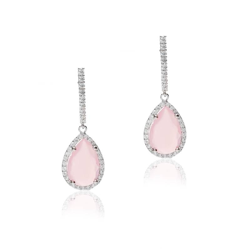Pendientes "Anna Pink" Oro 18k. circonitas y piedras rosas