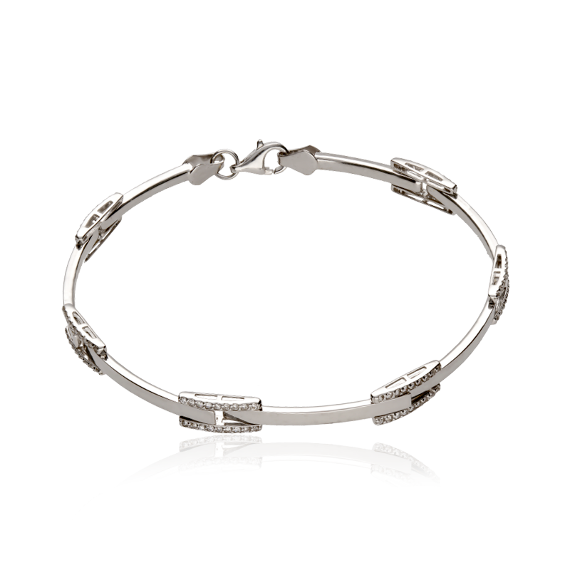 Pulsera semirígida "Strand" de oro blanco con circonitas