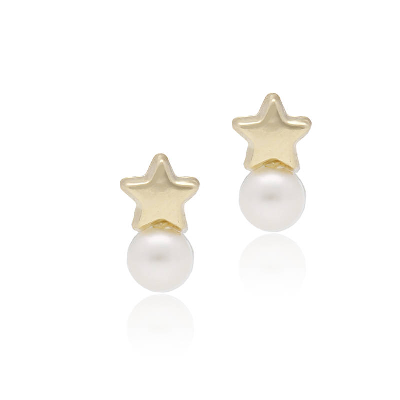Pendientes de estrella en oro 18k con una perla