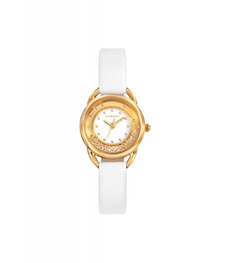 Reloj de acero IP Dorado y correa en blanco "Sweet" V