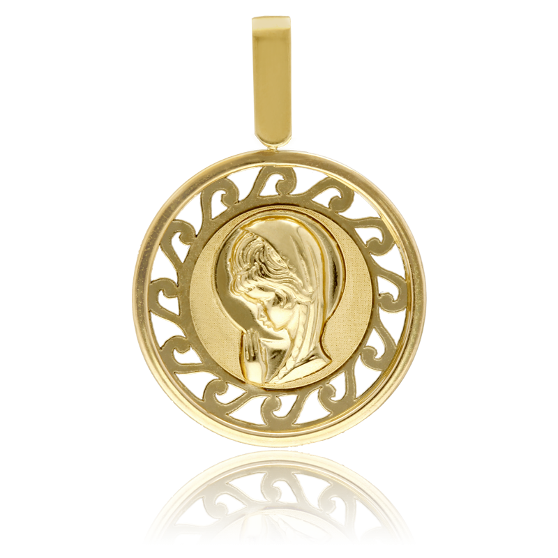Medalla de oro con diseño de Virgen Niña