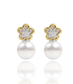 Pendientes "Petals" oro 18k con circonitas y perlas