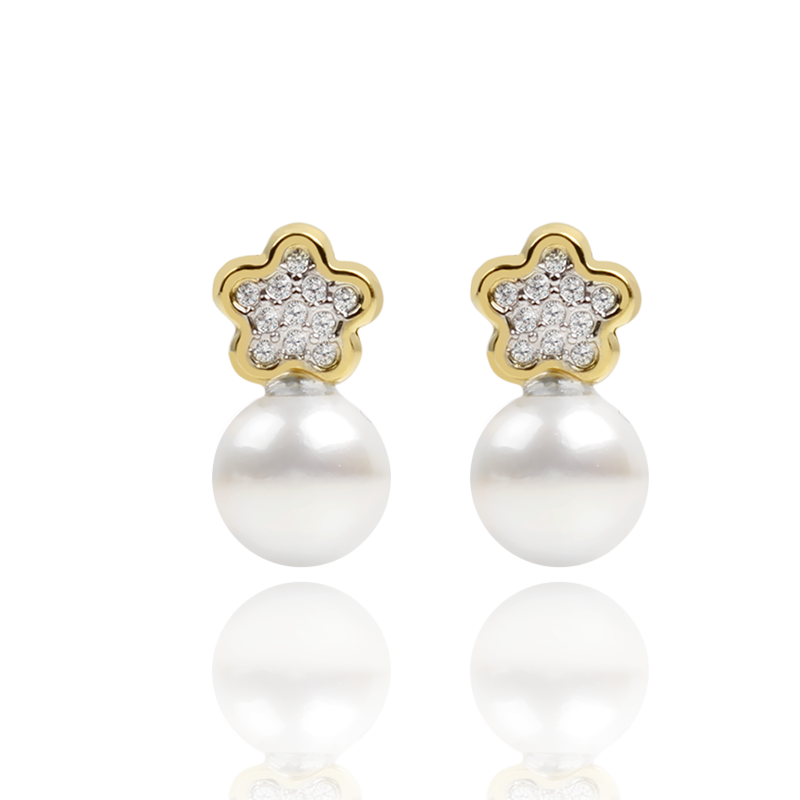Pendientes "Petals"  oro 18k con circonitas y perlas