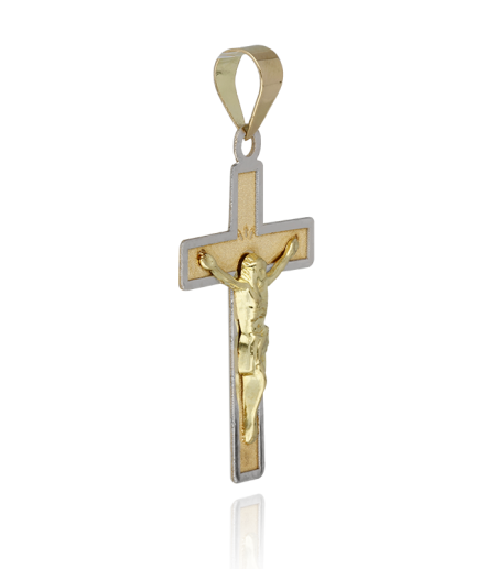 Colgante Cruz Cristo de Oro Bicolor