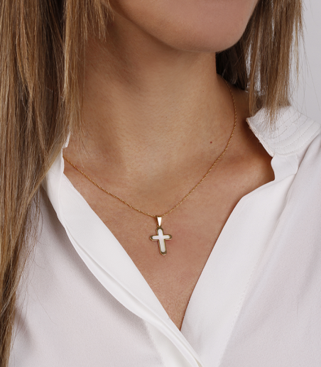 Cruz de oro 18k Fondo nacar pequeña