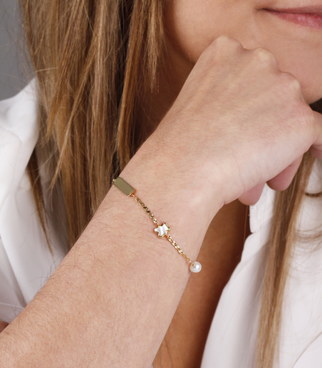 Pulsera "Lully Bear" Perlas y Oro 18k 17cm