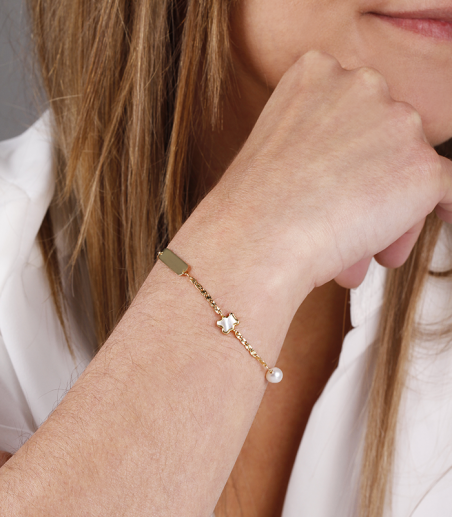 Pulsera "Lully Bear" Perlas y Oro 18k