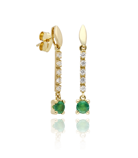 Pendientes Oro 18k, esmeraldas y circonitas "Camile"