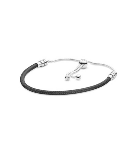 Pulsera Moments Deslizante en cuero negro para charms 597225CBK-2