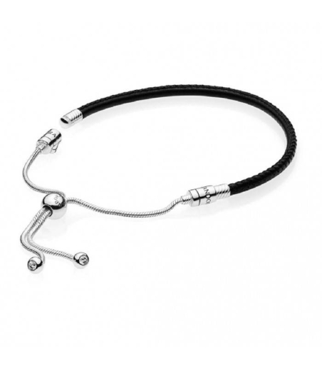 Pulsera Moments Deslizante en cuero negro para charms 597225CBK-2