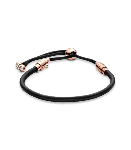 Pulsera Moments en cuero y Pandora Rose cierre deslizante 588059CBK-2