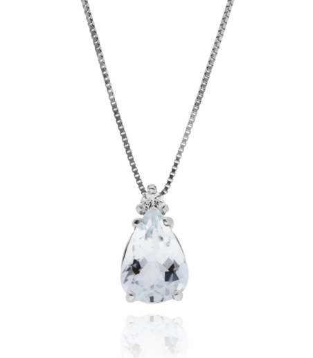 Gargantilla "Blue tear" Oro Blanco 18k Aguamarina y Diamante