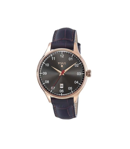 Reloj Grafito de acero IP rosado con correa de piel marrón 600350395