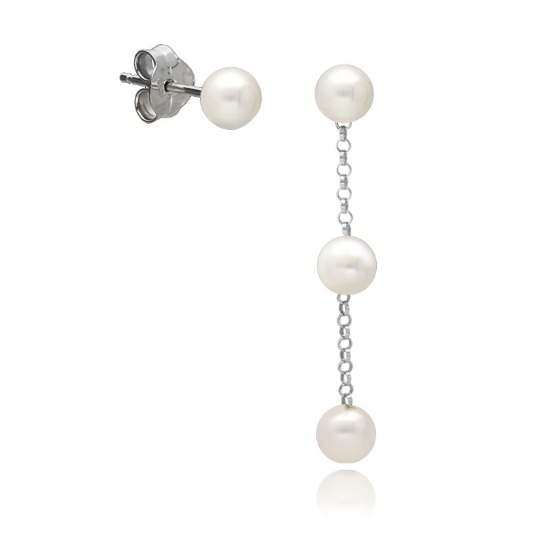 Pendientes Plata Largos con tres perlas