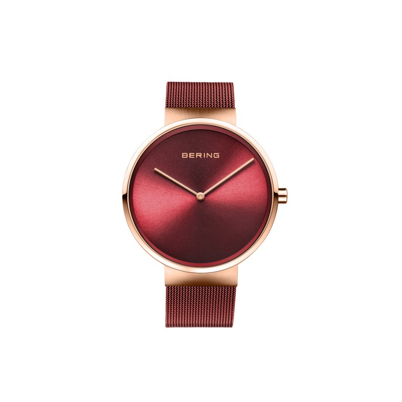 Reloj bering rojo con correa de malla milanesa y caja rosada 14539-363 Reloj bering rojo con correa de malla milanesa y caja rosada 14539-363