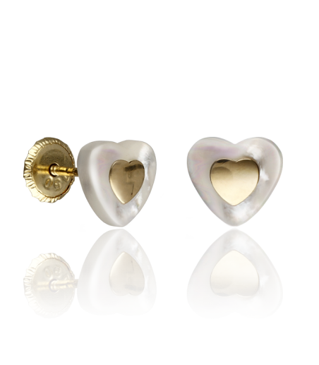 Pendientes oro 18k y nácar corazón