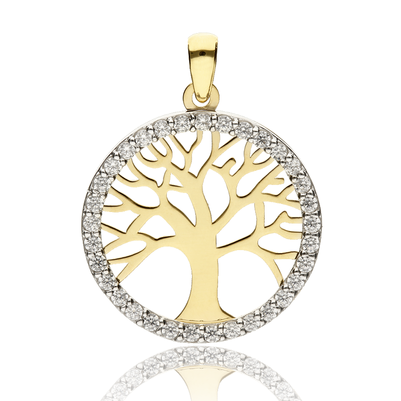 Colgante Árbol de la Vida Oro 18k Bicolor y Circonitas