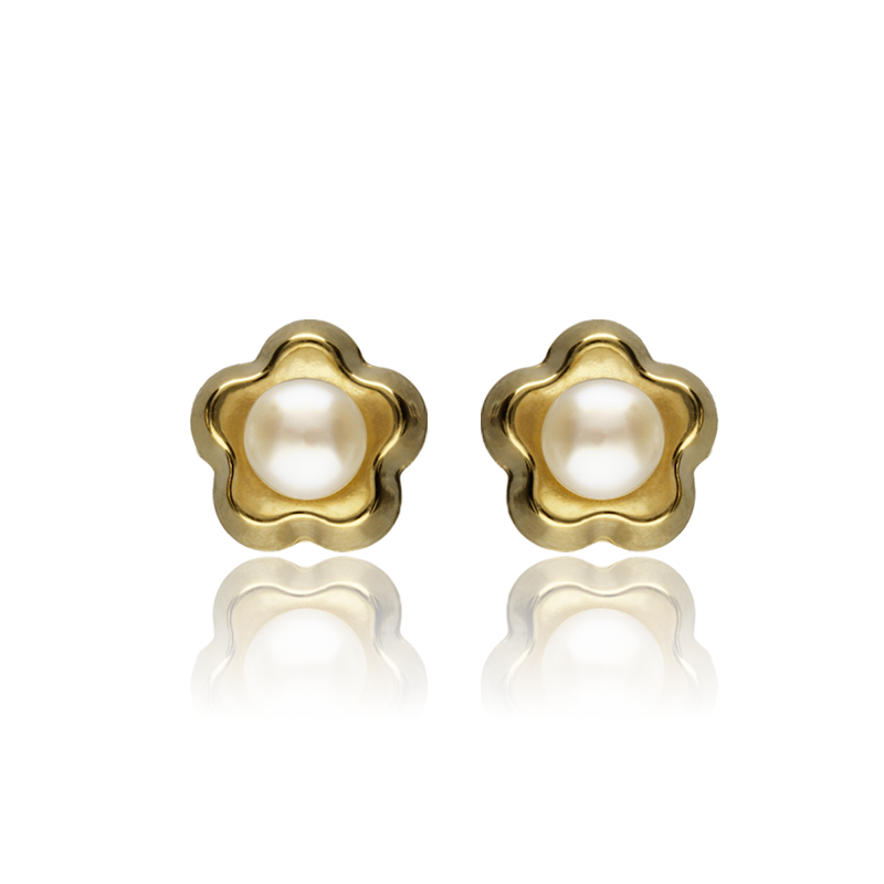 Pendientes Flor Oro 18K y Perlas Cultivadas