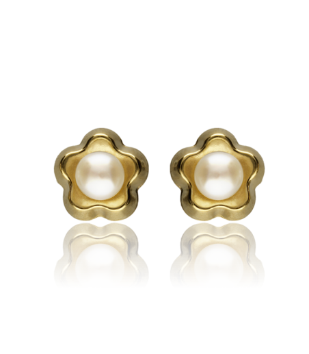 Pendientes Flor Oro 18K y Perlas Cultivadas