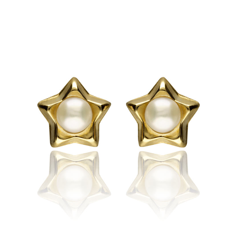 Pendientes Estrellas Oro de 18K Amarillo con Perlas cultivadas