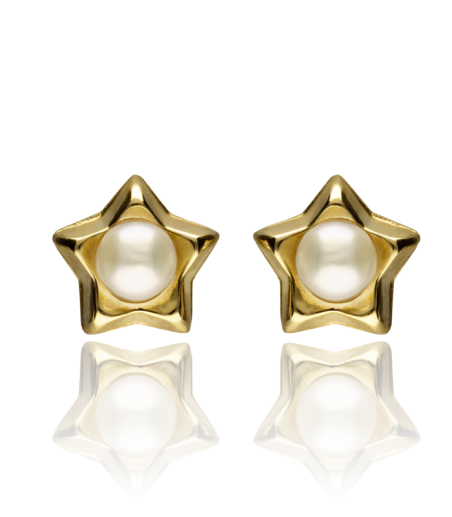 Pendientes Estrellas Oro de 18K Amarillo con Perlas cultivadas