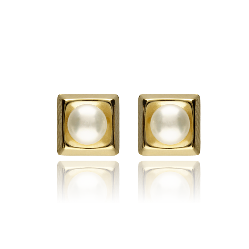 Pendientes Cuadrados Oro 18K Amarillo con Perlas Cultivadas