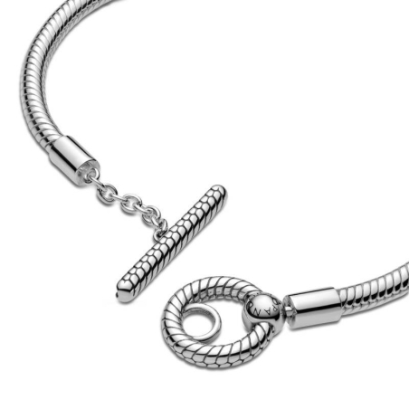 Pulsera Moments en plata de ley Cadena de Serpiente con cierre en T