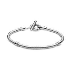 Pulsera Moments en plata de ley Cadena de Serpiente con cierre en T