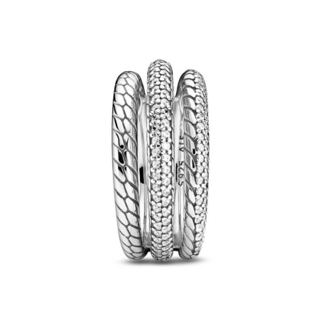 Anillo en plata de ley Tres Bandas Cadena de Serpiente en Pavé 199083C01