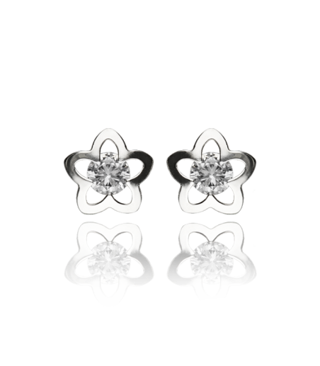 Pendientes Plata Primera Ley y Circonitas "Flor Plateada"