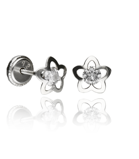 Pendientes Plata Primera Ley y Circonitas "Flor Plateada"