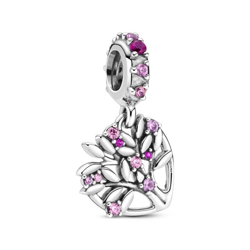 Charm colgante en plata de ley Corazón Árbol de la Vida Rosa 799153C01