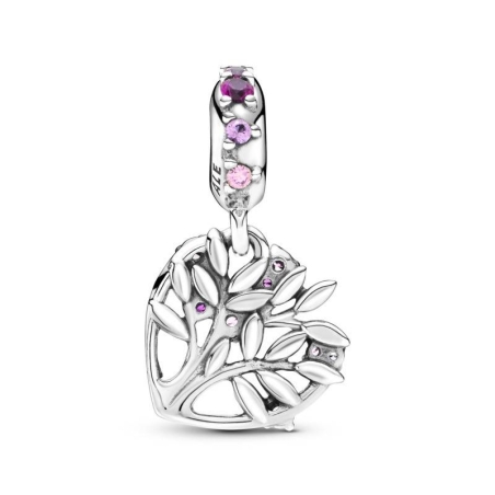 Charm colgante en plata de ley Corazón Árbol de la Vida Rosa 799153C01