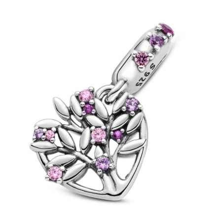 Charm colgante en plata de ley Corazón Árbol de la Vida Rosa 799153C01