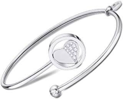 Pulsera Lotus Style rigida plateada con circonita y corazón LS2169-2/2