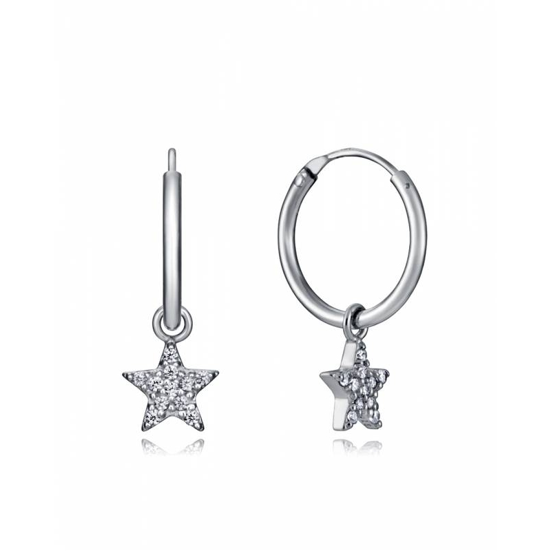 Pendientes de plata aros estrellas con circonitas 7115e000-38