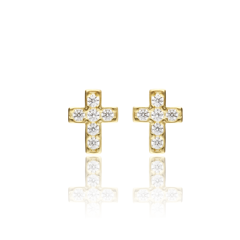 Pendientes Cruz "Little Shine" Dorados Plata de Primera Ley